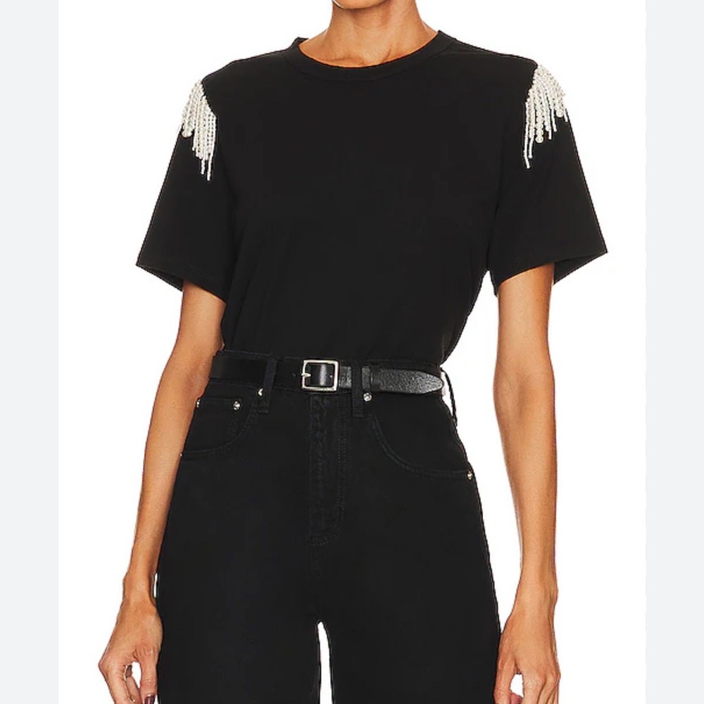 Veronica Beard Black Tee with Embellished Shoulders